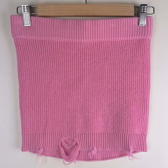 SER.O.YA x Retrofete Shredded Punk Grunge Knit Mini Skirt Bubble Gum Pink | XS - Picture 6 of 10